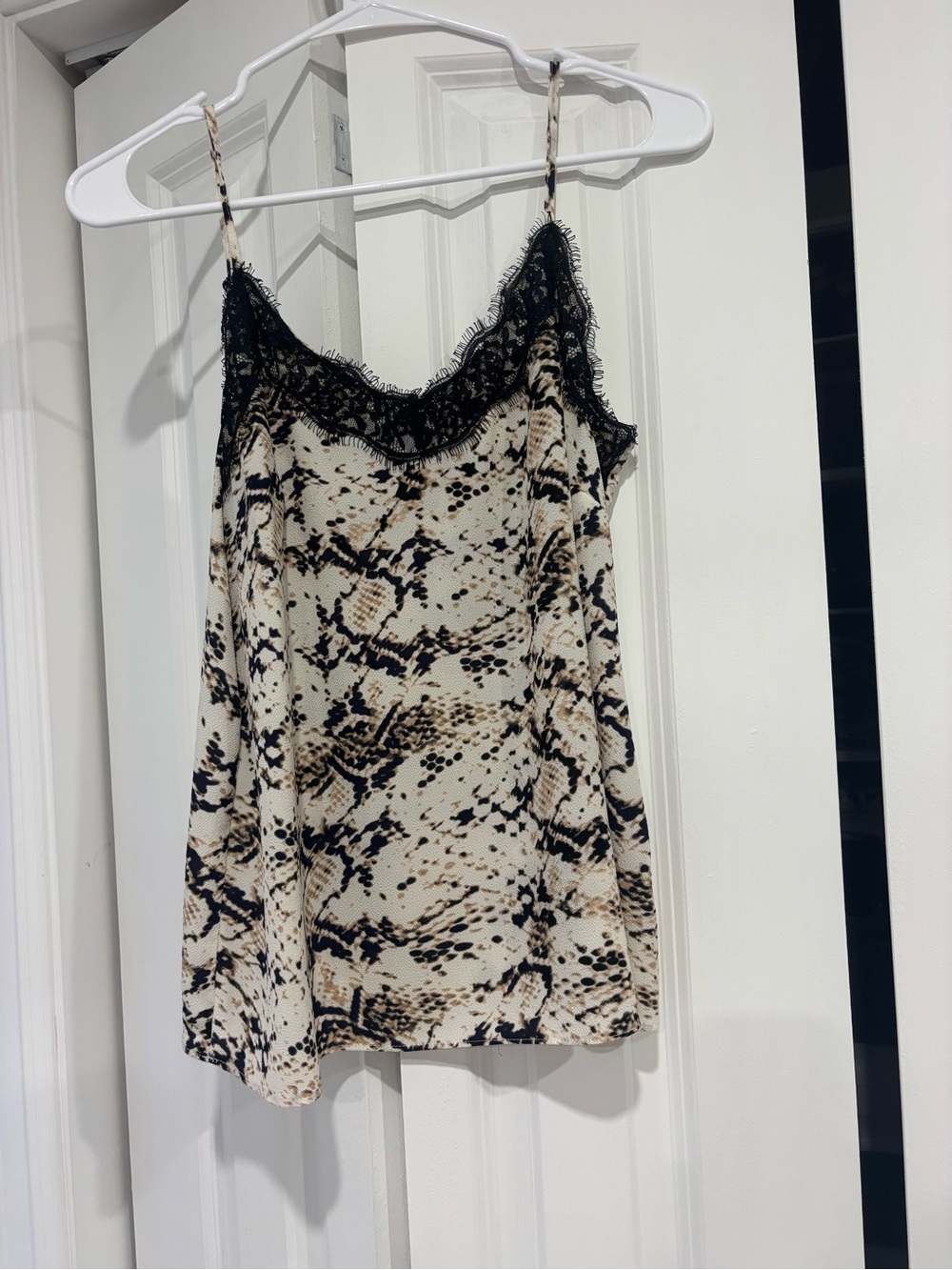 Rachel Zoe Snake-Print Lace Trim Cami - Cream/Black/Tan